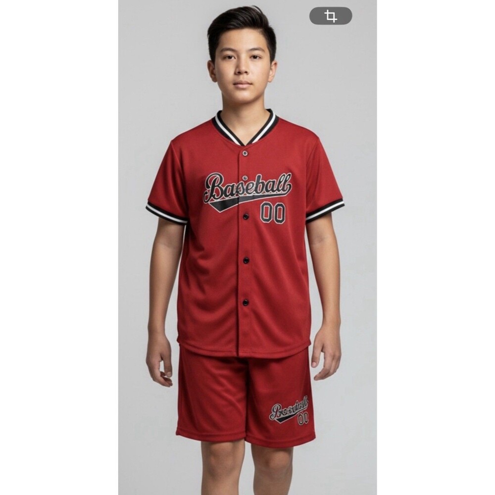 Conjunto de Béisbol para Niño 11-12Y Rojo – Camisa Abotonada + Shorts